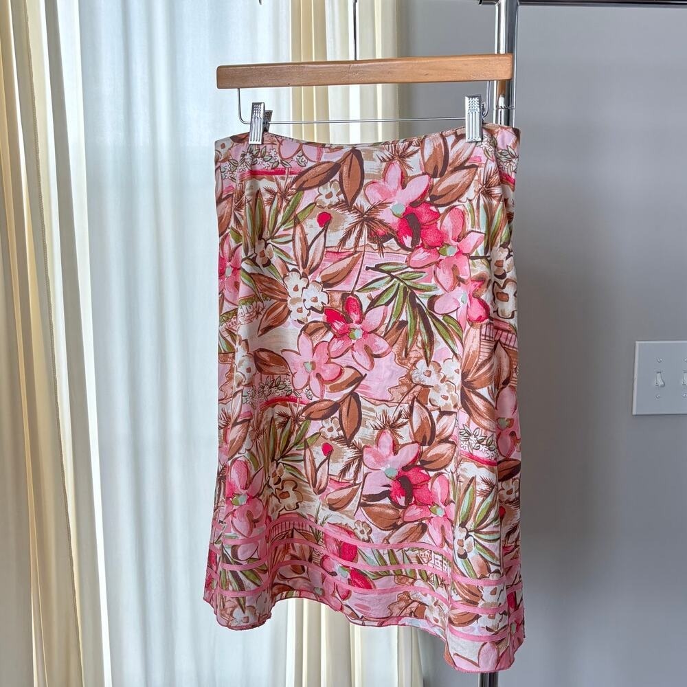 Vintage Speechless Midi Skirt Sz 9 Tropical Floral Pink Y2K Coconut Girl Island